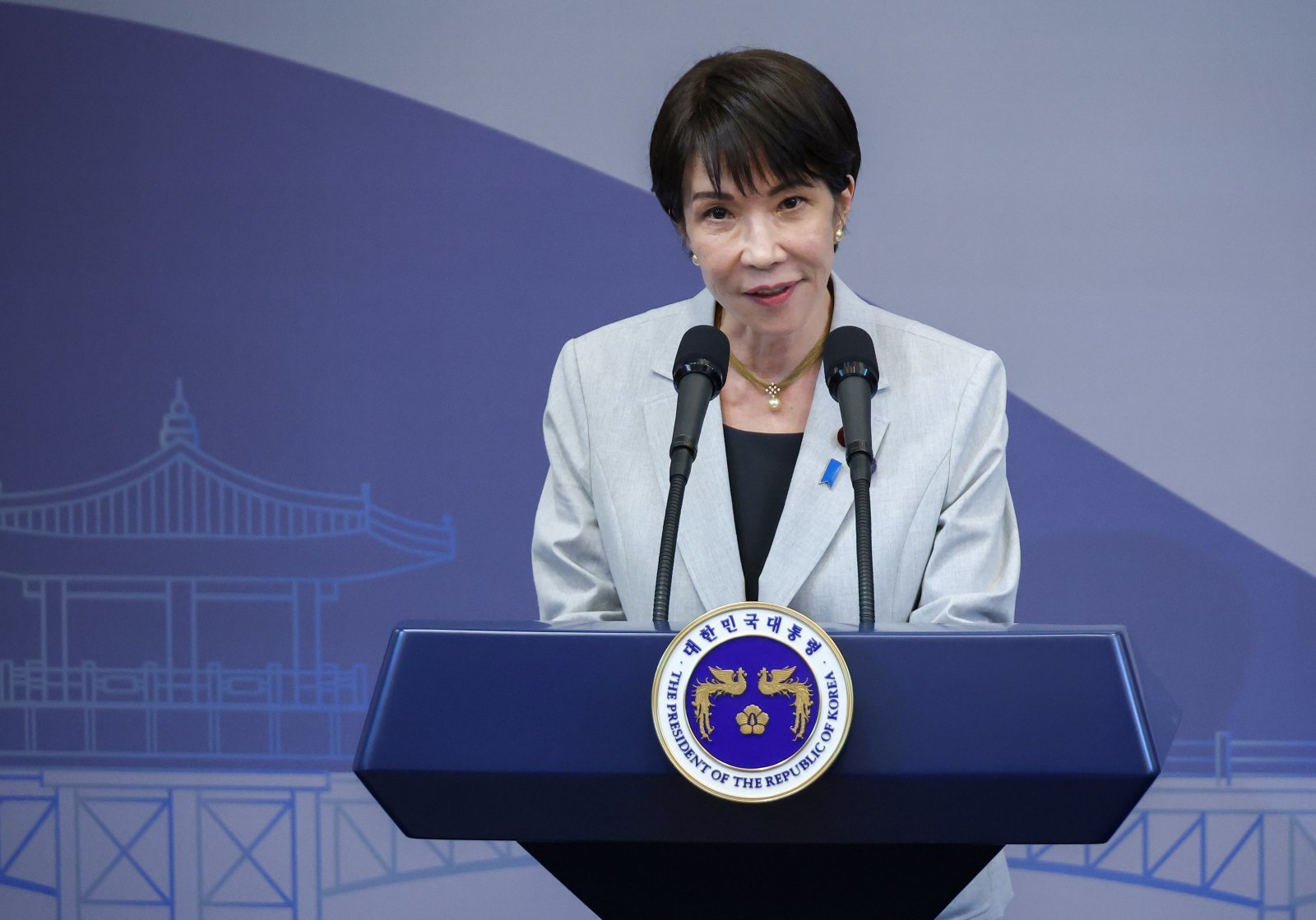 다카이치 사나에 일본 총리가 19일 경북 안동시 한 호텔에서 한일 공동언론발표를 하고 있다. 2026.05.19.[안동=뉴시스]