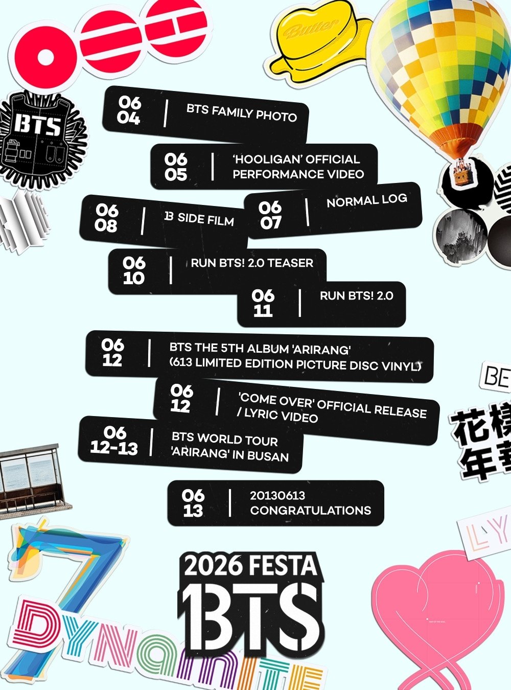 BTS, 완전체로 맞는 데뷔 13주년…페스타 타임 테이블 공개