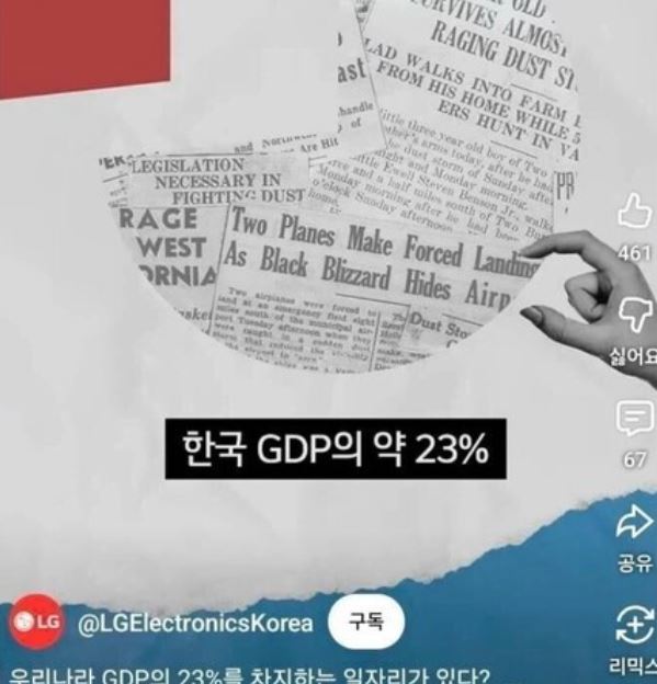 LG전자 공식 유튜브서 남성 조롱 ‘집게손’ 포착…논란 일자 삭제