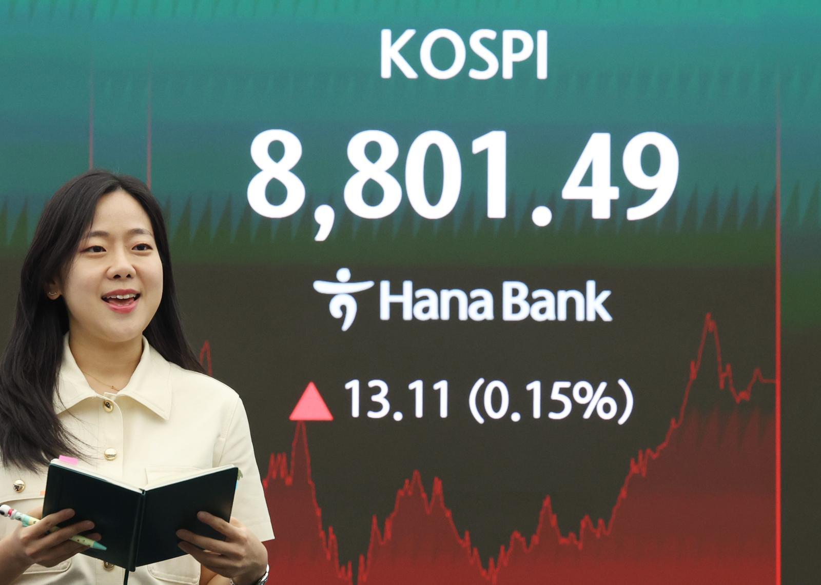 ‘8,801.49’ 코스피 최고치 마감