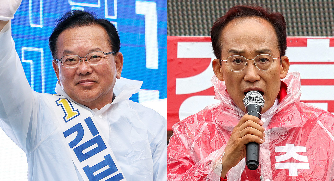 김부겸 더불어민주당 대구시장 후보(왼쪽), 추경호 국민의힘 대구시장 후보. 대구=뉴시스
