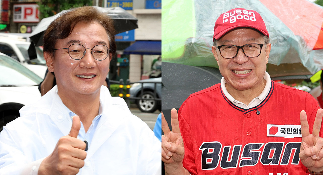 전재수 더불어민주당 부산시장 후보(왼쪽), 박형준 국민의힘 부산시장 후보. 부산=뉴시스
