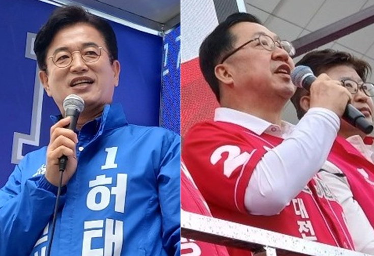 대전시장 선거 출마한 민주당 허태정 후보와 국민의힘 이장우 후보. 뉴시스