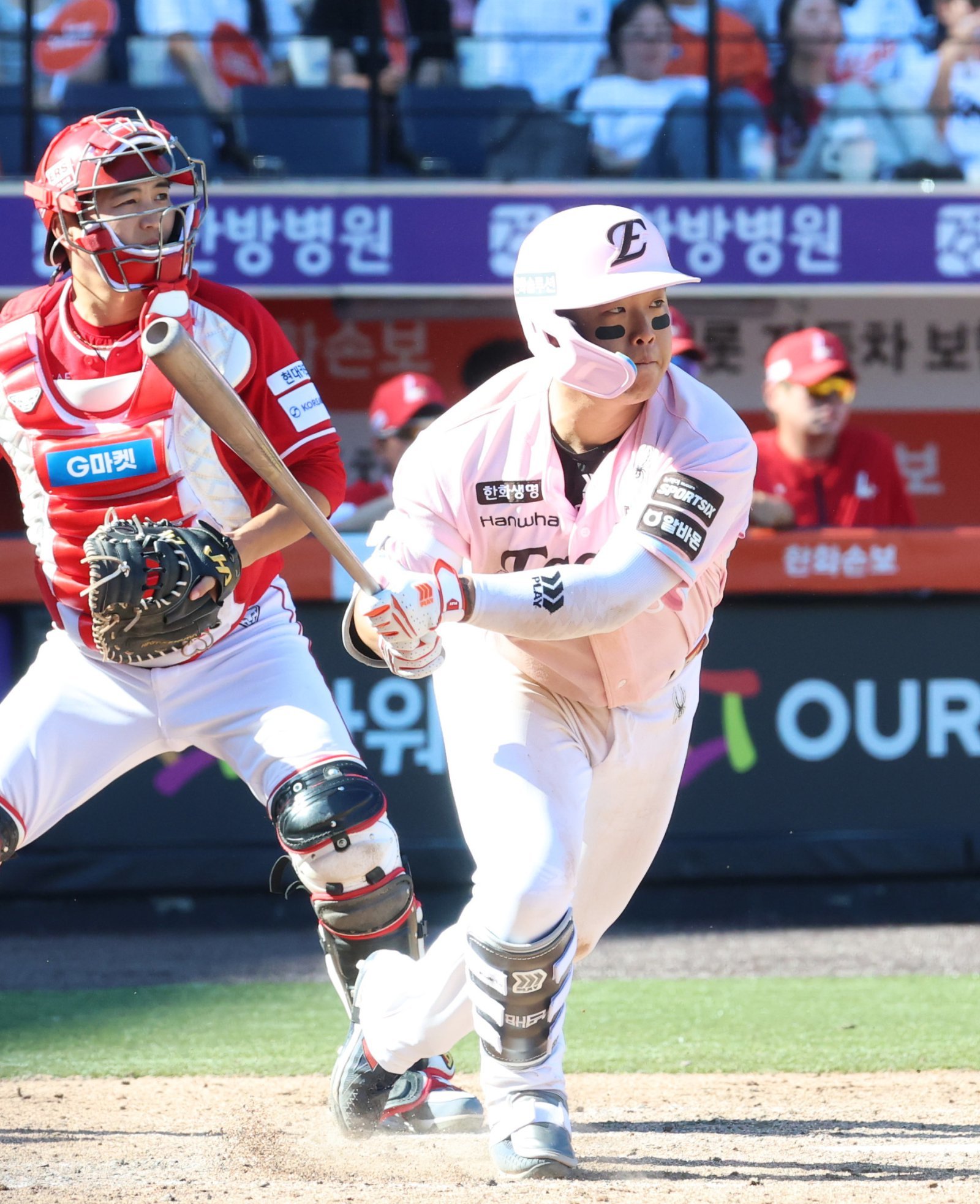 31일 대전 한화생명볼파크에서 열린 2026 신한 SOL KBO리그 SSG 랜더스와 한화 이글스의 경기에서 한화 강백호가 8회말 안타를 치고 있다. 2026.5.31 ⓒ 뉴스1