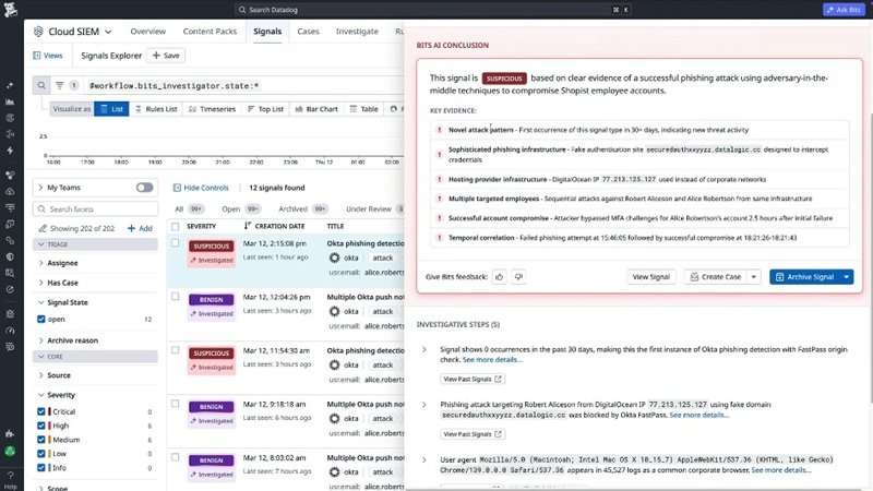 데이터독 ‘Bits AI Security Analyst’의 보안 경보 분석 AI 에이전트 / 출처=데이터독