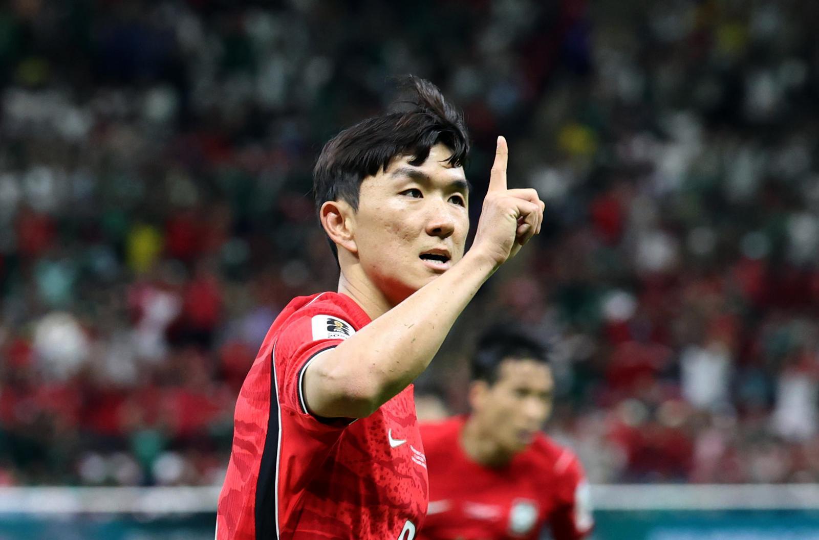 11일(현지 시간) 멕시코 과달라하라 스타디움에서 열린 2026 북중미 월드컵 조별리그 A조 대한민국과 체코의 경기에서 대한민국 황인범이 동점골을 넣고 세리머리를 하고 있다.  2026.06.12. [사포판(멕시코)=뉴시스]