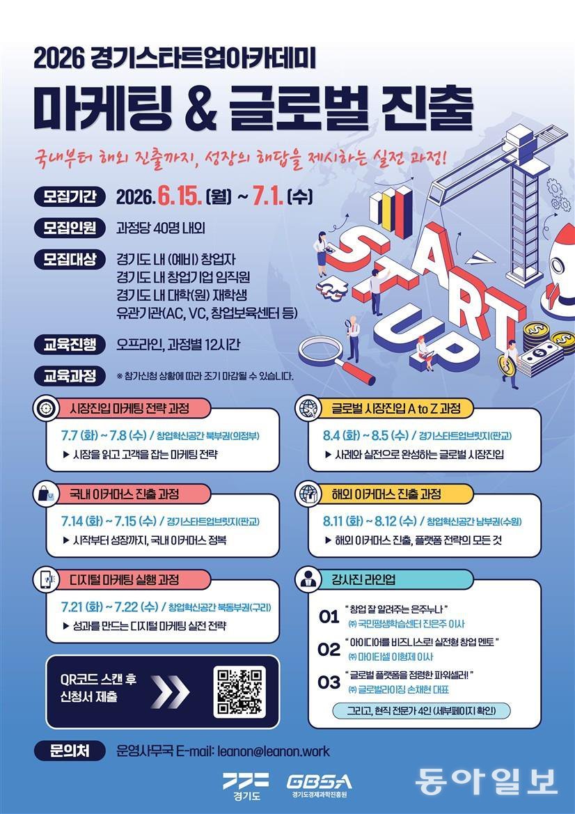 ‘2026 경기 스타트업 아카데미 마케팅 및 글로벌 진출 과정’ 포스터. 경기도경제과학진흥원 제공