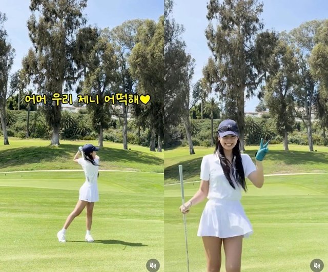 제니, 골프 스윙도 예술이네…폭풍성장한 실력에 “이제 ‘골린이’ 졸업”