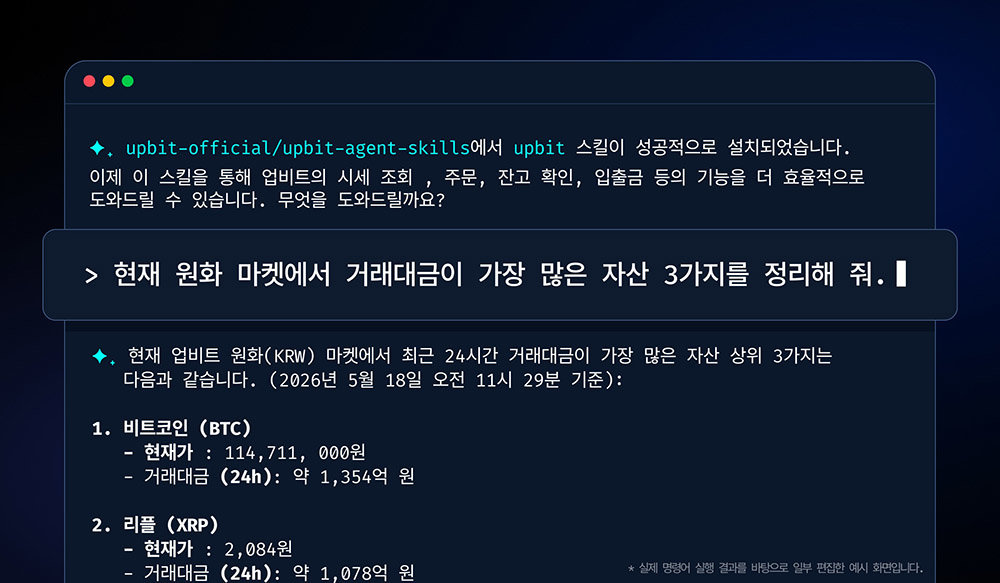 AI 에이전트용 API 활용 지침, 업비트 스킬 / 출처=두나무