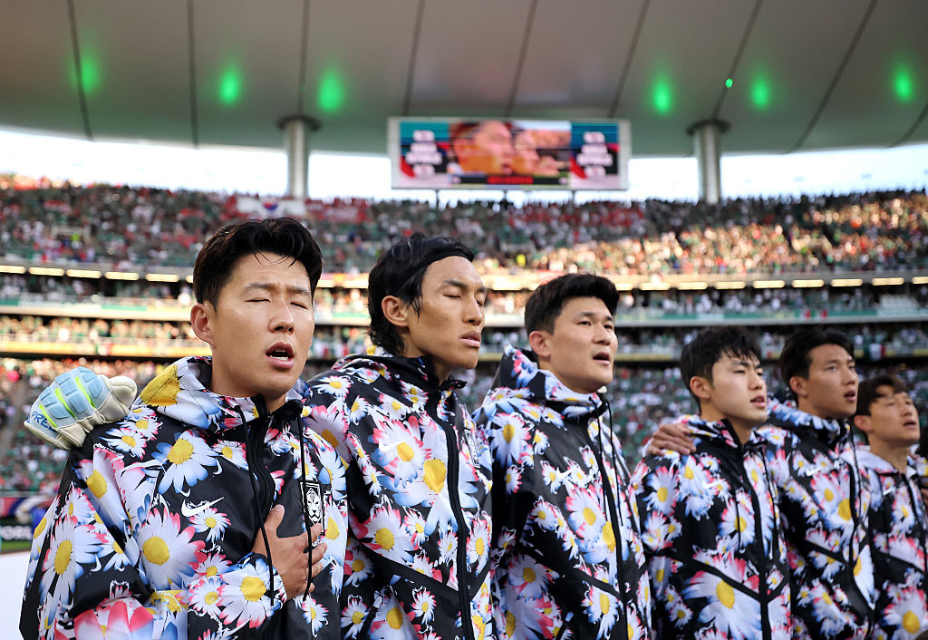 한국 축구대표팀의 공격수 손흥민(183㎝), 골키퍼 김승규(187), 수비수 김민재(190). 사진=게티이미지코리아.)