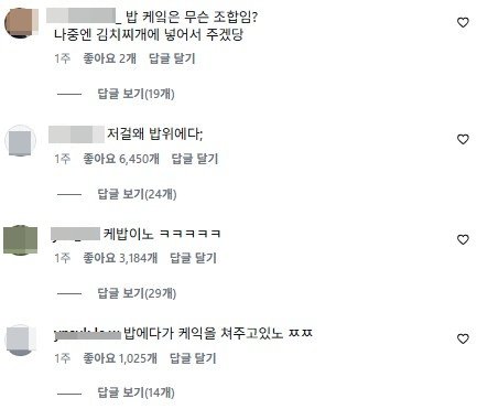 안나의 집 무료급식 사진을 두고 일부 누리꾼들이 남긴 조롱성 댓글. 김하종 신부 인스타그램 갈무리