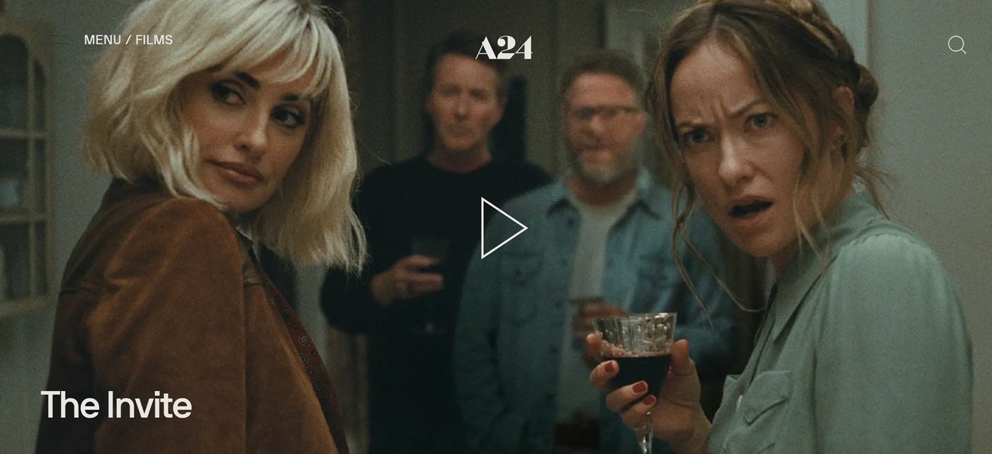 독립영화 스튜디오 A24의 공식 홈페이지 화면. A24는 구글 딥마인드로부터 약 7500만 달러(약 1152억 원)의 투자를 유치하고, 영화 제작 및 배급 전반에 활용할 맞춤형 AI를 공동 개발한다.