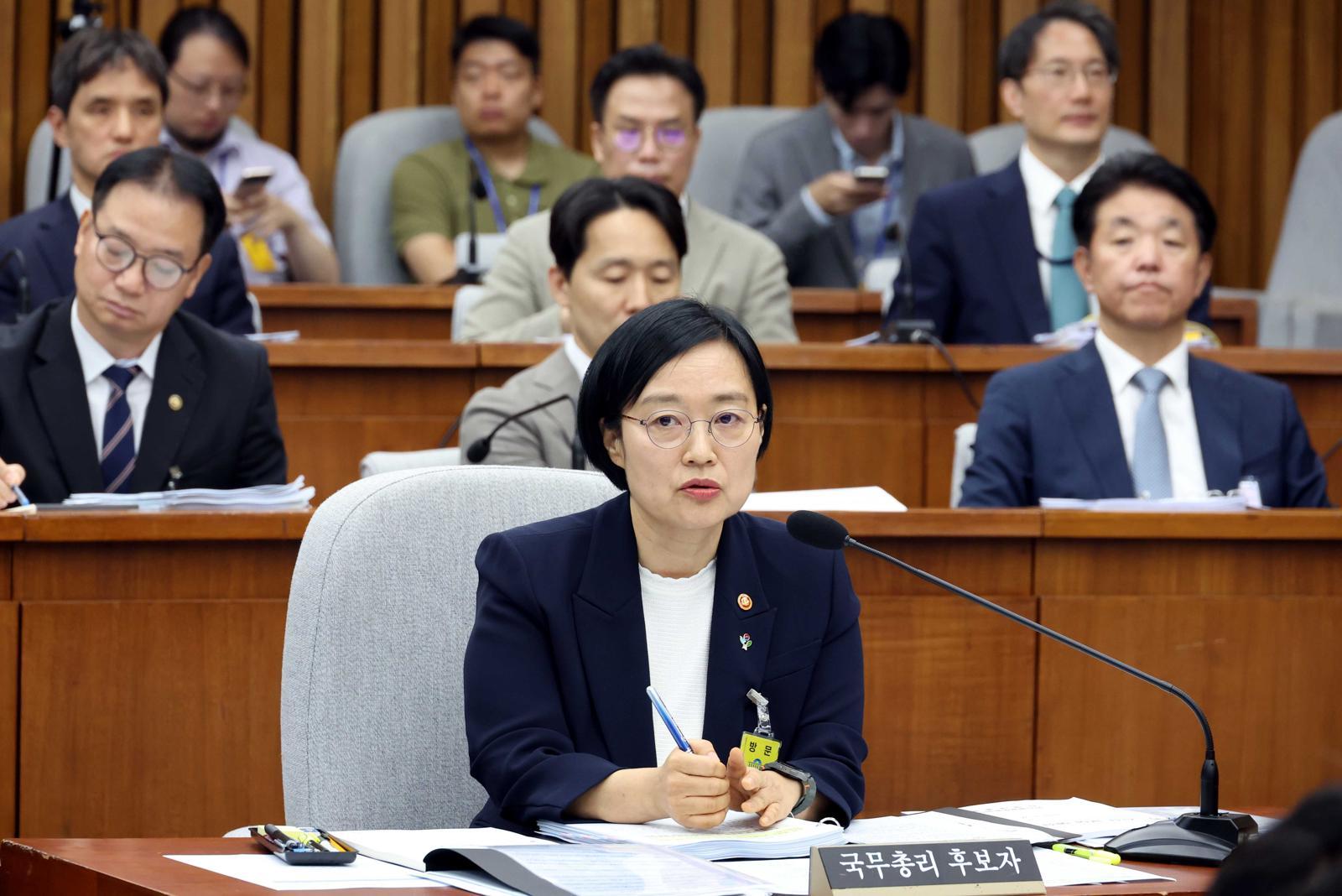 한성숙 국무총리 후보자가 25일 서울 여의도 국회에서 열린 인사청문회에서 의원 질의에 답변하고 있다. 2026.06.25. 뉴시스