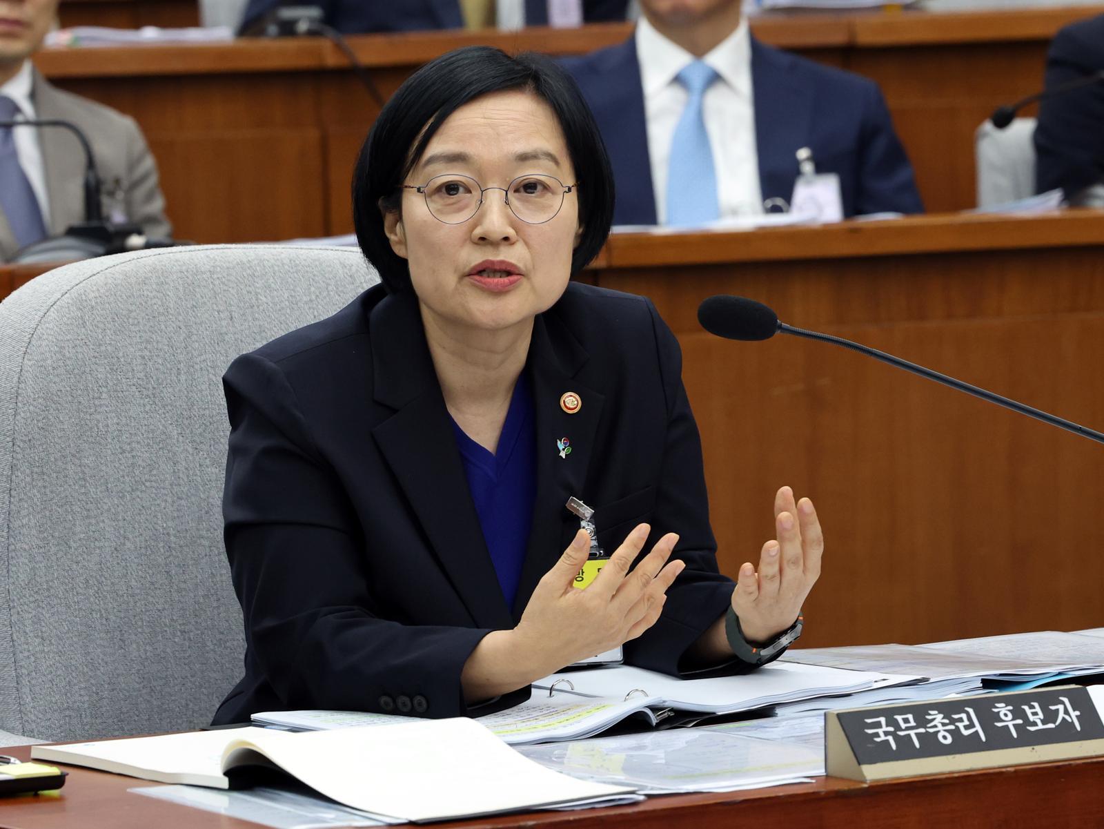 한성숙 국무총리 후보자가 26일 오전 서울 여의도 국회에서 열린 인사청문회에서 의원 질의에 답하고 있다. 2026.6.26 ⓒ 뉴스1