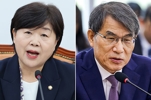 왼쪽부터 서영교 국회 법제사법위원장, 노태악 전 중앙선관위원장. 뉴스1·뉴시스