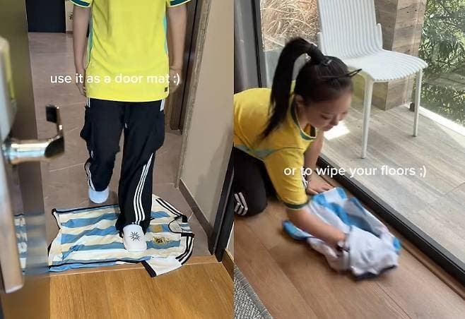 인종차별 당한 韓유튜버, 메시 유니폼으로 걸레질 ‘눈살’