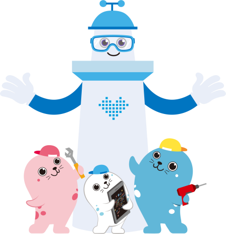 인천광역시 마스코트를 활용한 캐릭터와 등대리 엠블럼.