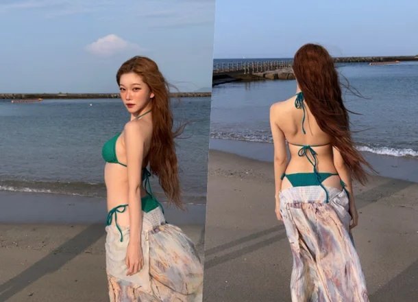 Billlie's Tsuki showcases bikini look on Awaji Island beach