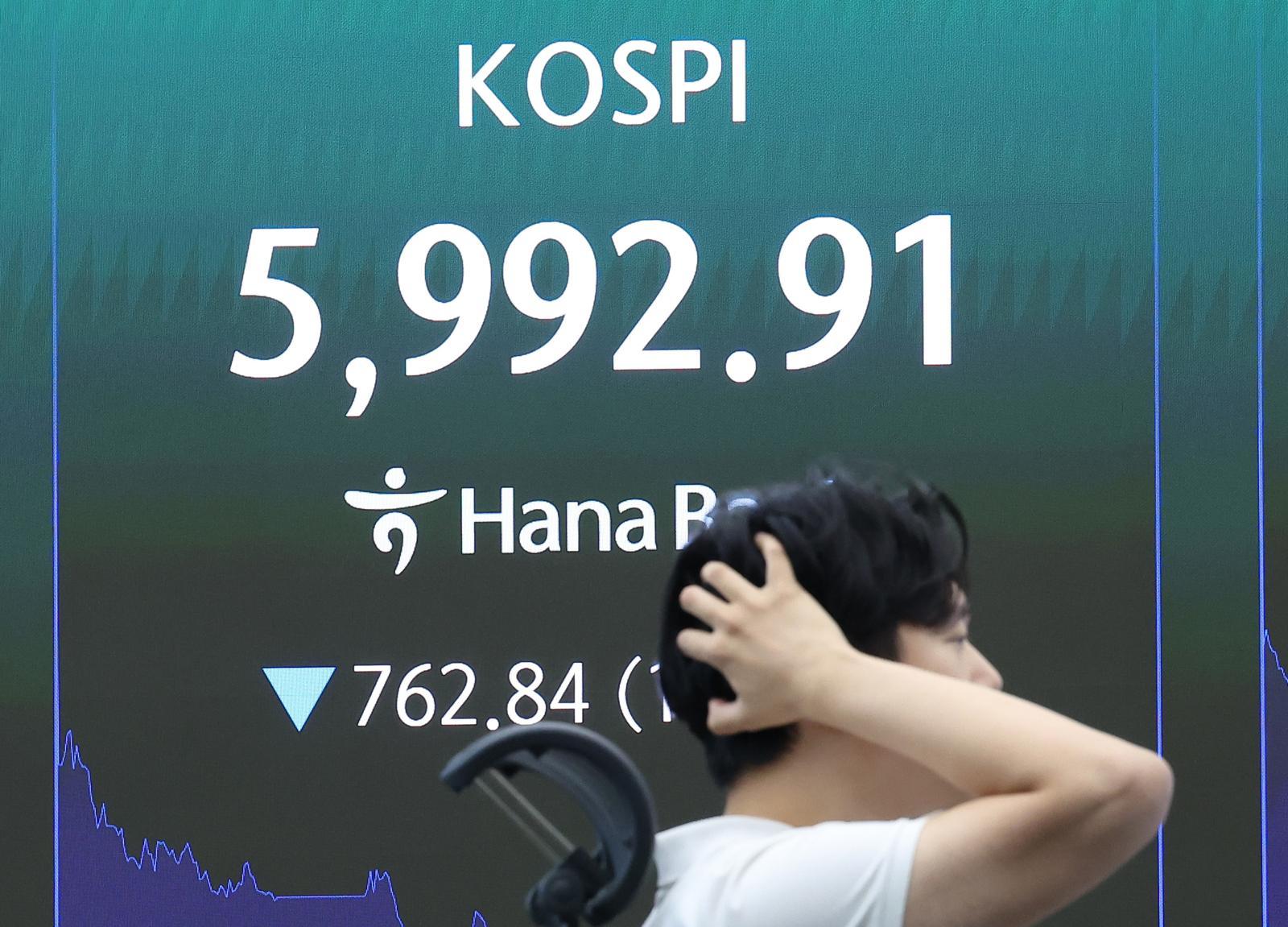 [속보]코스피 장중 6000 붕괴…삼전닉스 13∼14%대 폭락