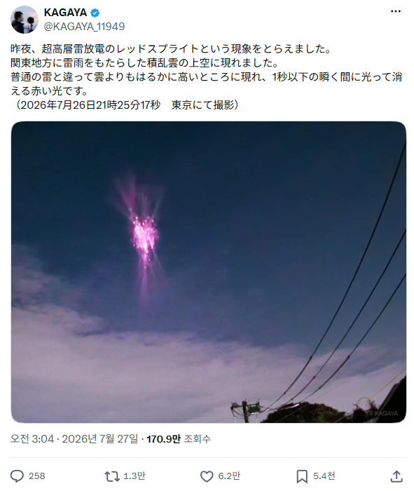 “차원의 문 열린 줄”…도쿄 밤하늘 분홍빛 섬광 정체는?