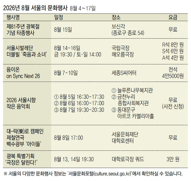 2026년 8월 서울의 문화행사
