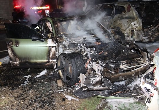 Electric car fire at repair shop engulfs nine vehicles, including Porsche and Volvo
