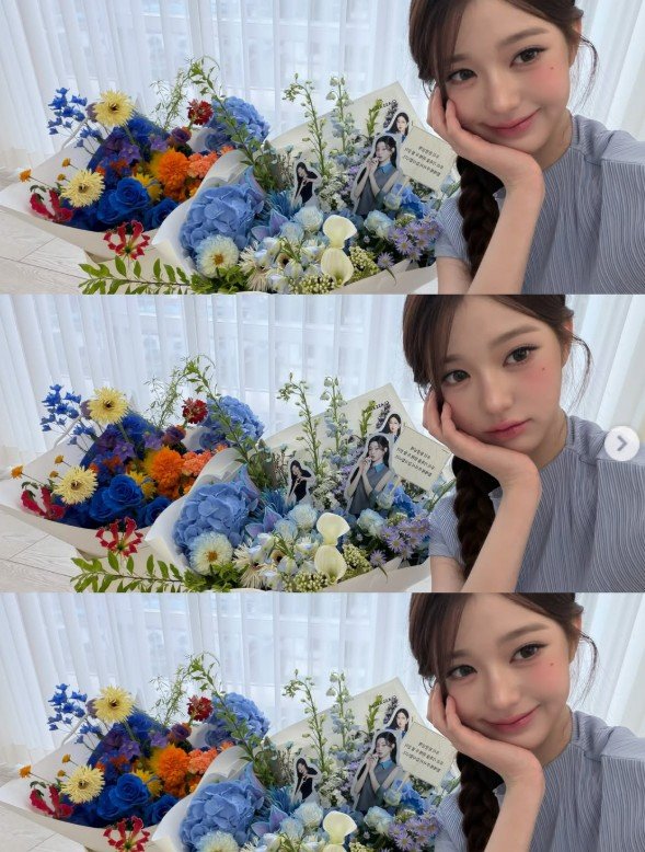 장원영, 얼굴보다 큰 꽃다발 속 “뭐가 꽃이게”