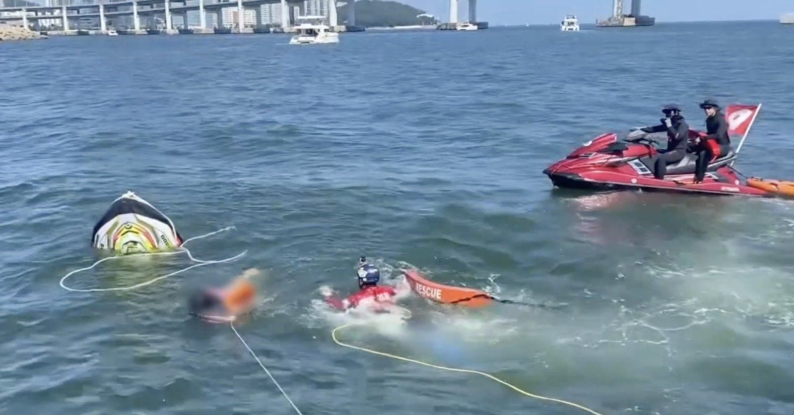 Man Rescued After Personal Watercraft Overturns Near Busan's Gwangandaegyo Bridge