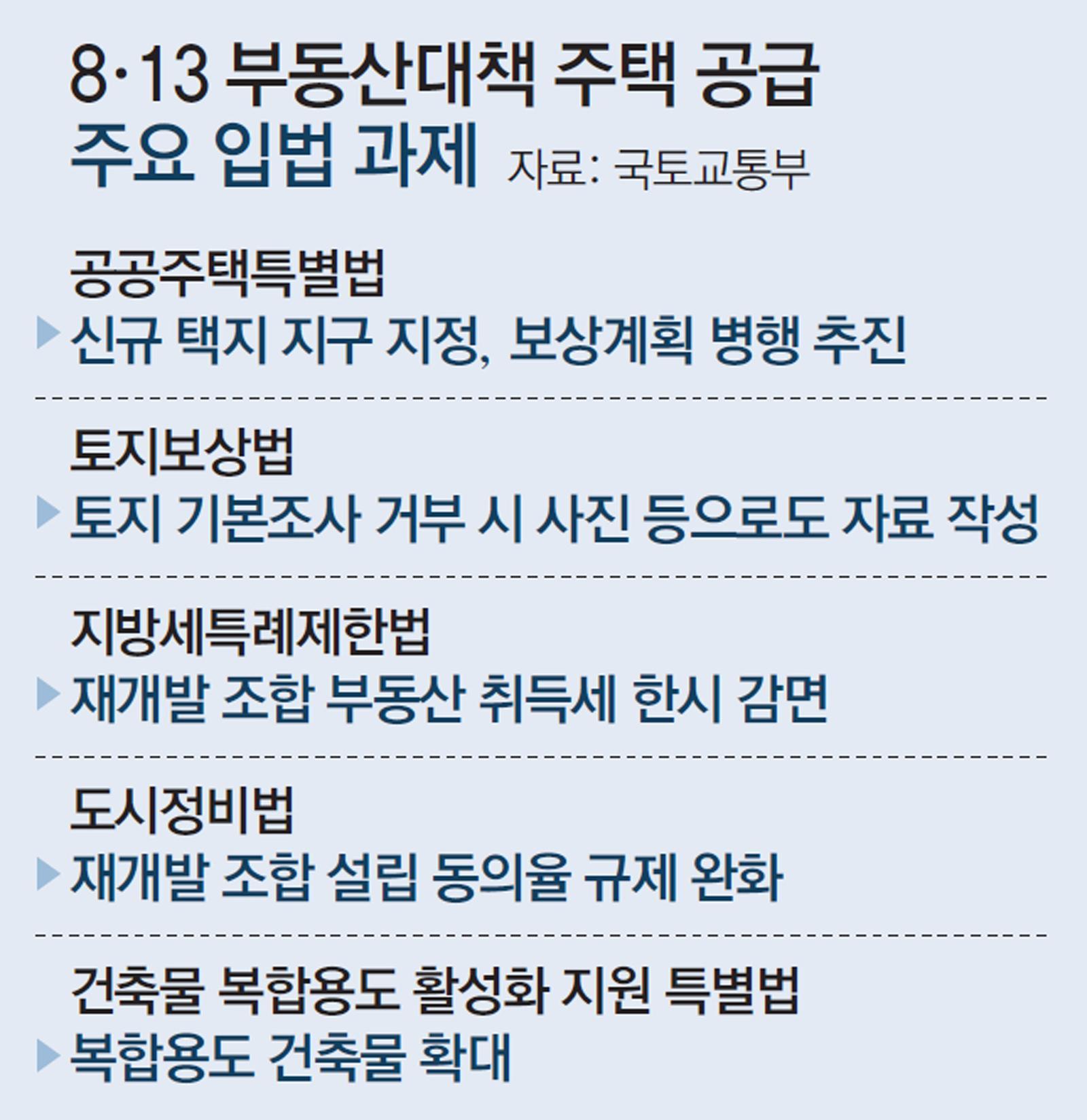 8·13 대책 실행되려면, 9개 법 고치고 4개 특별법 새로 만들어야