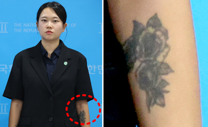 용혜인黨 부대변인 국회서 ‘꽃 문신’ 노출…온라인 시끌