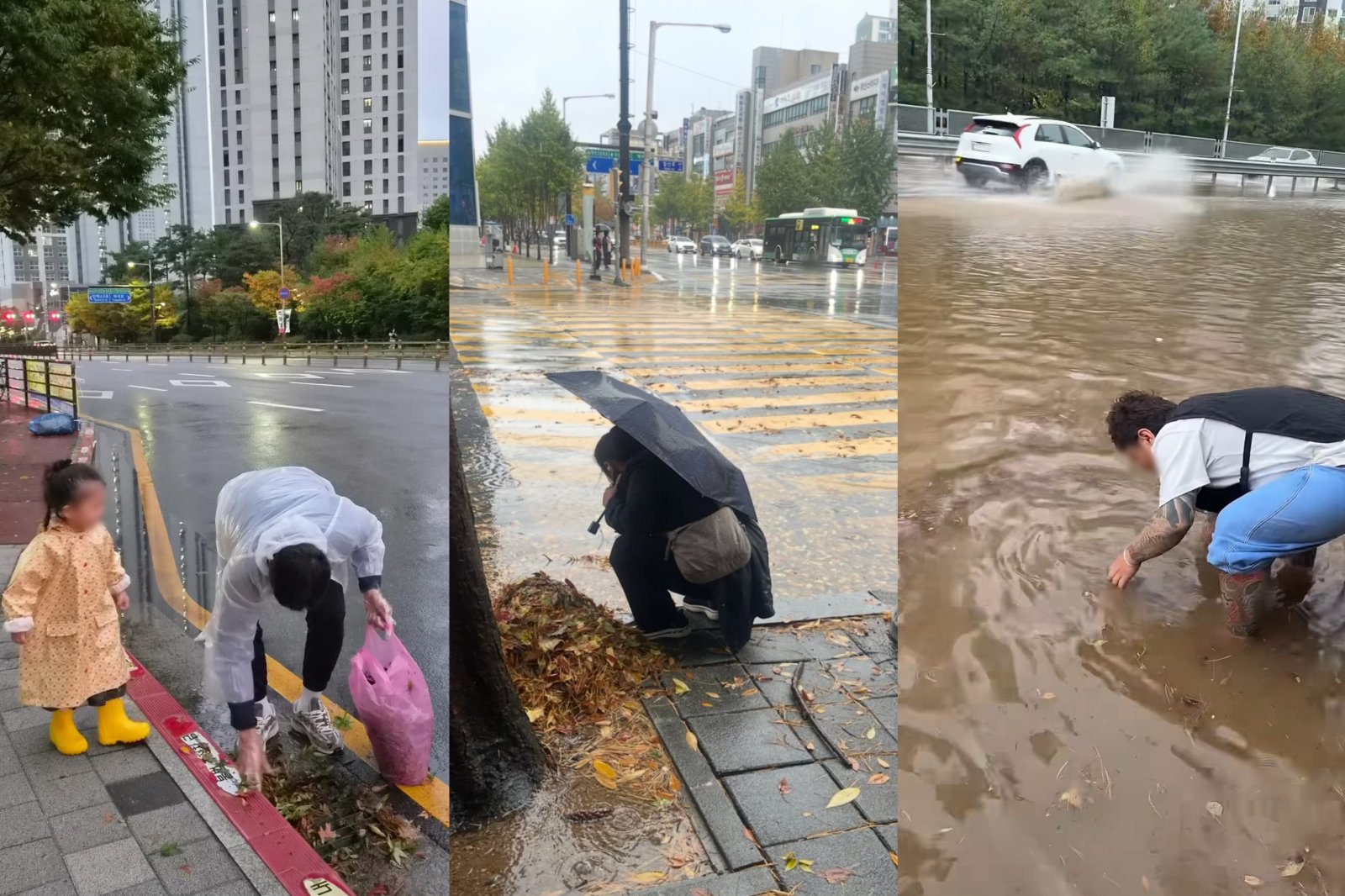 막힌 배수구 맨손으로 ‘휘적휘적’…폭우 속 빛난 시민들의 선행