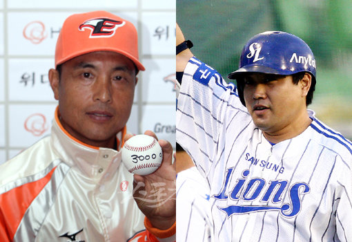 전반기를 빛낸 한국 프로야구의 살아 있는 역사, 한화 송진우(왼쪽)와 삼성 양준혁. 스포츠동아DB