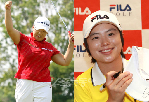 골프가 2016년 하계올림픽 정식종목으로 채택되면서 벌써부터 금메달 경쟁이 뜨거워지고 있다. 한국의 금메달 밭이 될 여자골프에서는 신지애(사진 왼쪽), 지은희 등이 젊은 선수들의 활약이 기대된다. 스포츠동아 DB