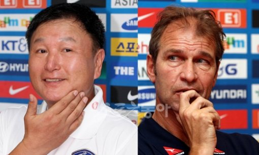 허정무 감독(사진왼쪽)과 베어벡 호주감독. 스포츠동아DB