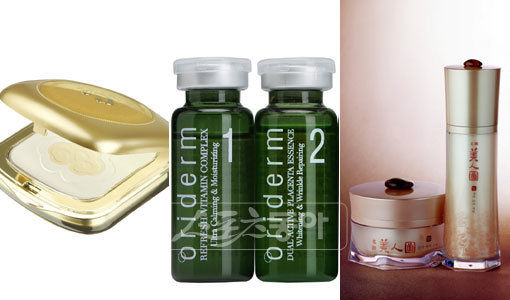 동의보감 처방을 활용한 제품들. (왼쪽부터)해윤선파우더, 오리덤, 명한미인도