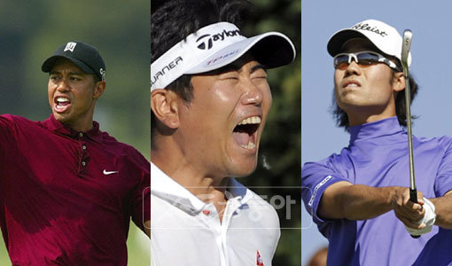 왼쪽부터 타이거 우즈, 양용은, 나상욱. 스포츠동아DB