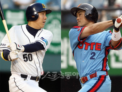 두산 김현수-롯데 조성환. [스포츠동아 DB]