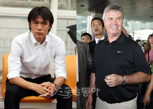 홍명보(왼쪽) 히딩크. 스포츠동아DB