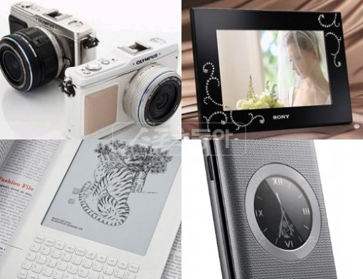 디지털에 아날로그 감성을 더한 디지로그 제품이 인기다. 사진 왼쪽 위부터 시계방향으로 올림푸스 카메라 ‘펜’시리즈, 소니 디지털액자, LG전자 ‘와인폰’, 아이리버 전자책 ‘스토리’. 사진제공 ｜ 각 업체