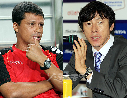 이쯤이면 ‘동상이몽’이란 표현이 딱 어울린다. 29일 포항 스틸야드에서 열릴 K리그 챔피언십 플레이오프를 앞두고 27일 가진 기자회견에서 포항 파리아스 감독(왼쪽)은 “안방 불패”를 외쳤고, 성남 신태용 감독은 “포항전 무패”를 장담하고 나섰다.스포츠동아DB