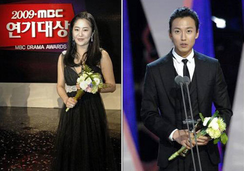 ‘2009 MBC 연기대상’ 대상 수상자 고현정(좌). 남자 우수상 수상자 김남길(우). 사진제공 MBC