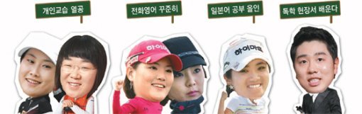 프로골퍼들이 비시즌을 이용해 영어와 일본어 공부에 매진하고 있다. 방식은 제각각이지만 골프 실력뿐만 아니라 ‘언어’까지 완벽하게 갖춘 뒤 해외 무대를 공략하겠다는 각오만큼은 한마음이다. 사진 왼쪽부터 김하늘, 신지애, 유소연, 안신애, 이보미, 배상문. 스포츠동아 DB