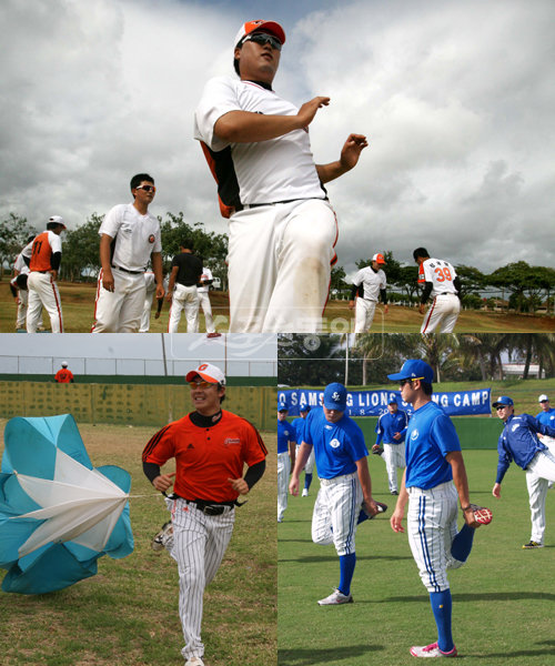 한화의 훈련량은 강화됐다. 예전엔 베테랑들이 많아서 ‘부상 방지’ 위주였다면 이제는 세대교체를 위한 ‘지옥 훈련’으로 테마가 바뀌었다(위 사진).하와이 | 한화 제공실전 위주의 메이저리그식 훈련에 익숙했던 롯데(왼쪽)도 올해부터는 훈련 스피드를 올렸다. 선동열 감독의 삼성은 일본식 강훈 스타일로 봄 캠프를 진행한다. 사이판 | 롯데 제공, 괌 | 삼성 제공