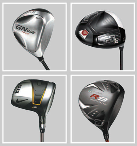 2010년 새로 출시된 PRGR GN502, 캘러웨이 FT-iZ, 테일러메이드 R9 슈퍼트라이, 나이키골프 SQ 마하스피드(사진 위 왼쪽부터 시계방향).