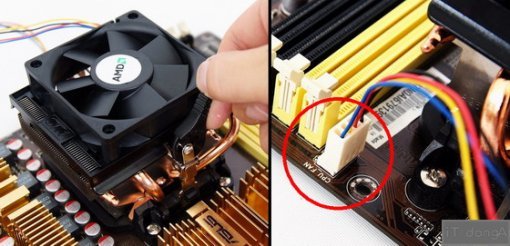 쿨러를 장착한 후, CPU 쿨러용 전원 커넥터를 꽂아주는 것을 잊지 말자.