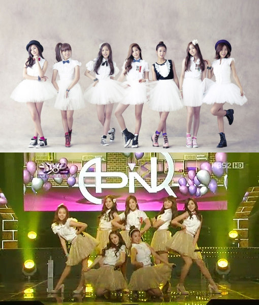 걸그룹 에이핑크. 사진출처|에이큐브 엔터테인먼트(위), KBS 2TV ‘뮤직뱅크’ 방송 캡처.
