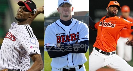 LG 리즈- 두산 프록터- 한화 바티스타. 스포츠동아DB, 두산 베어스 제공