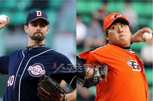 니퍼트(왼쪽)-류현진. 스포츠동아DB