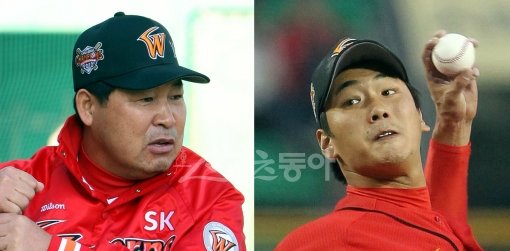 이만수 감독(왼쪽)-김광현. 스포츠동아DB