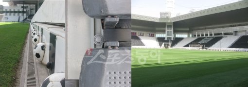 관중석에 설치된 환풍구 모양의 에어컨 시설-스타디움 곳곳에 설치된 축구공 모양의 에어컨 시설-알 사드 스타디움 전경. 도하(카타르)｜남장현 기자